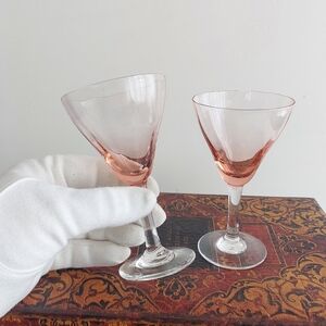 Pink Cordial Glasses Set of 2 Vintage Hand Blown Stemware